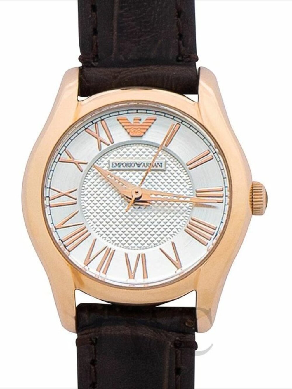 Emporio Armani AR9035L Rose Gold Tone White Dial Brown Leather Band Womens Watch